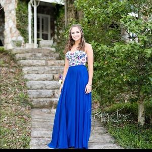 Blue two piece prom dress.